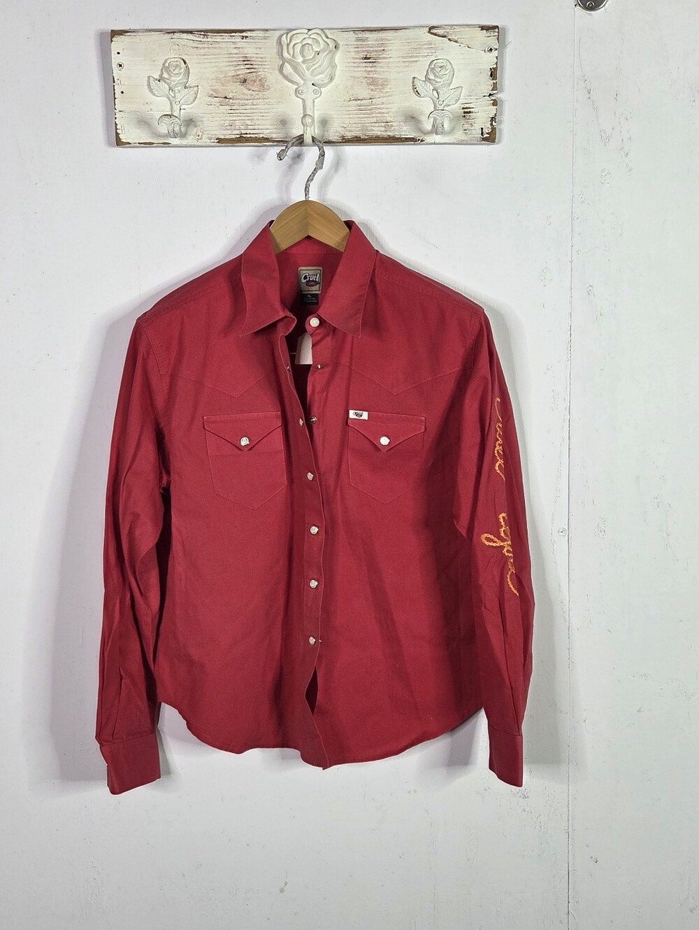 'Cruel Girl Western Snap Shirt Women’s XL Long Sleeve Horse Shoe Snaps Red